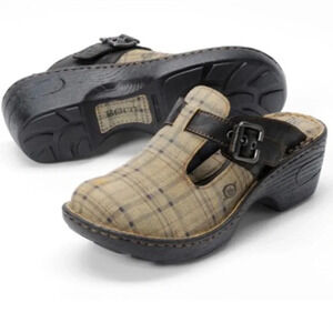 Born Della Plaid Leather Slip On Mules Clogs Slides Comfort Bohemian Boho Chic